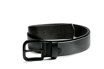 leather black male belt on white background
