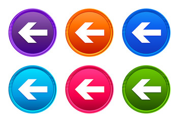 Back arrow icon luxury bright round button set 6 color vector