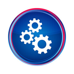 Gears icon silky blue round button aqua design illustration