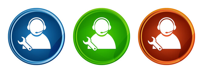 Tech support icon stylish round button set glass design