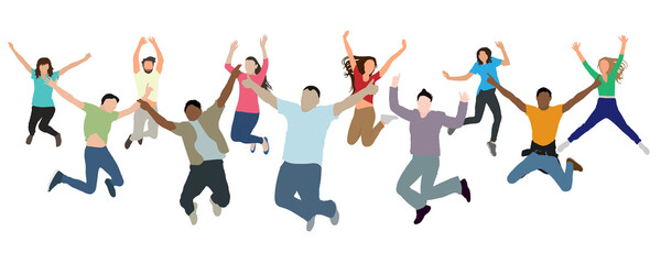 Cheerful jumping group of people. Joy of victory, success, and reaching new heights, and etc. Vector illustration