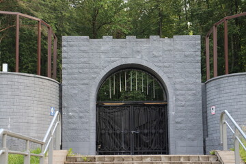 mystic gate with brick stairs in Belarus