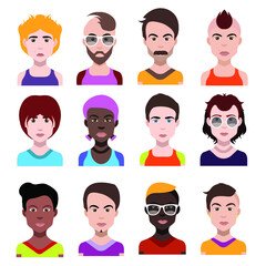 User avatars, avatars with faces and heads for social network ( Male and female faces )