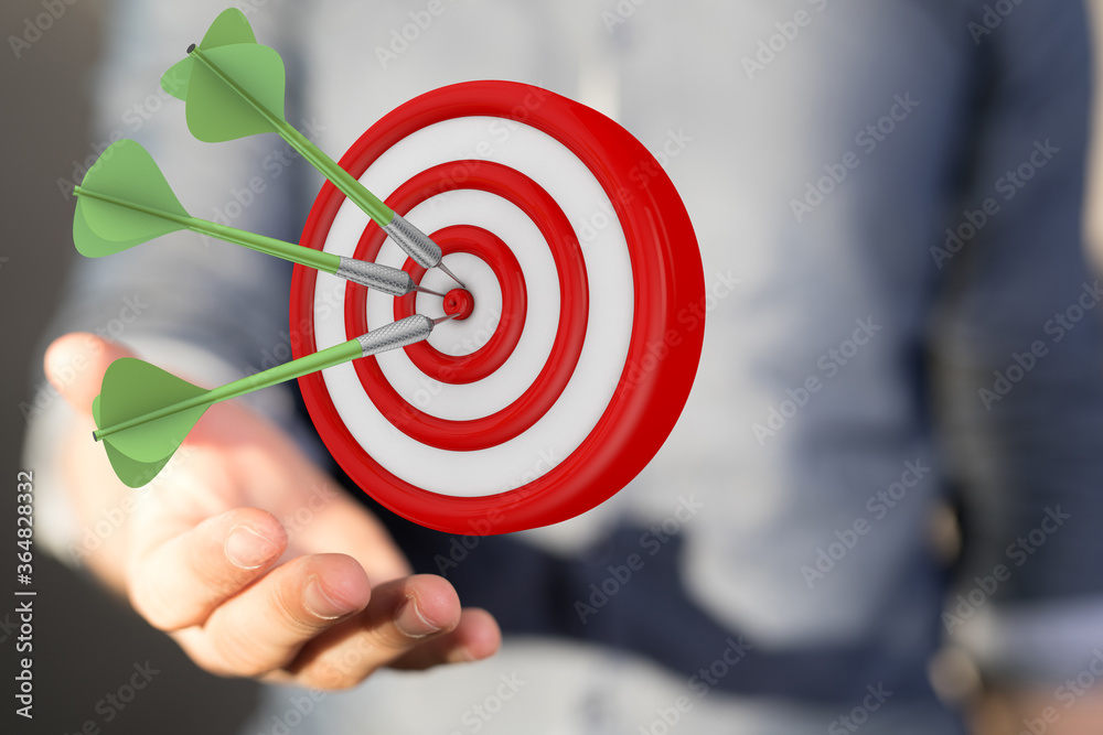 Poster Dart arrow on target dartboard, Business success concept..