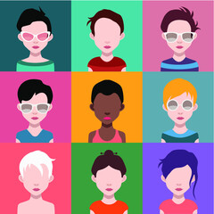 User avatars, avatars with faces and heads for social network ( Male and female faces )