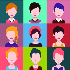 User avatars, avatars with faces and heads for social network ( Male and female faces )