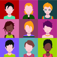 User avatars, avatars with faces and heads for social network ( Male and female faces )