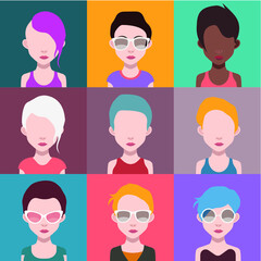User avatars, avatars with faces and heads for social network ( Male and female faces )