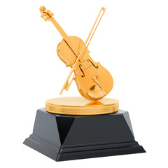 Music award, golden violin concept. 3D rendering © alexlmx