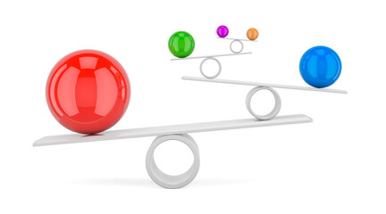 Balance concept with colored spheres, 3D rendering