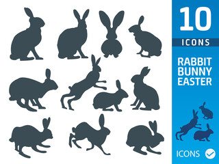 Bunny, rabbit flat icon set