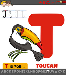letter T educational worksheet with cartoon toucan bird © Igor Zakowski