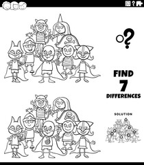 differences task with kids at costume party color book page