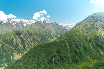 Fototapeta premium Fantastic view of mountains in north ossetia with cloudy sky.