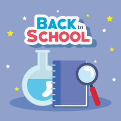notebook flask and lupe design, Back to school eduacation class lesson theme Vector illustration