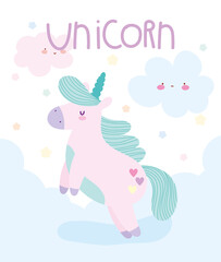 little unicorn with hearts clouds fantasy magic animal cartoon