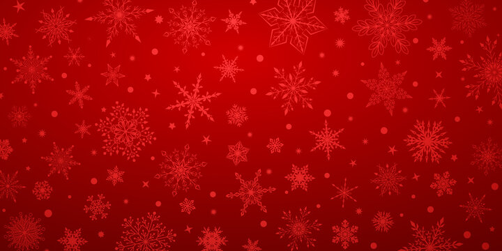 Christmas background with various complex big and small snowflakes, in red colors