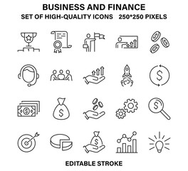 A set of Simple but high-quality linear icons for business and Finance.