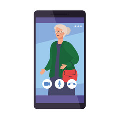 Grandmother in smartphone in video chat design, Call online conference and webcam theme Vector illustration