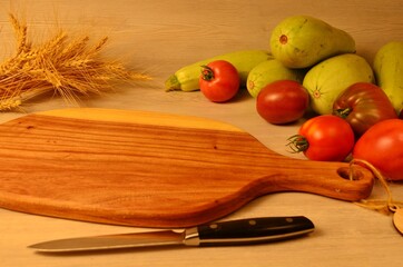 cutting board with vegetables