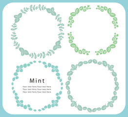 ミントを使ったフレーム素材のセット。ベクター画像。