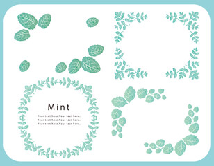 ミントを使ったフレーム素材のセット。ベクター画像。
