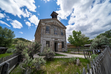 Bannack State Park, Montana - The masonic lodge and school house at the ghost town on a summer day