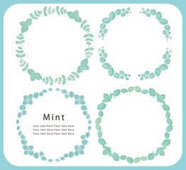 ミントを使ったフレーム素材のセット。ベクター画像。