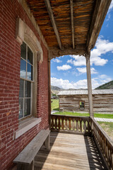 Porch view from the abandoned Hotel Meade in Bannack ghost town in Montana