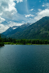 Fototapeta na wymiar Wallowa Lake and Eagle Cap mountains in Oregon, USA (portrait orientation)