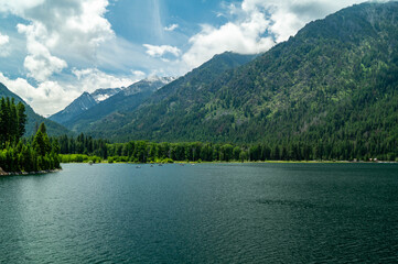Wallowa Lake and Eagle Cap mountains in Oregon, USA