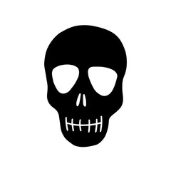 Black silhouette of a skull isolated on a white background.Vector illustration of a skull. Design for Halloween, Day of the dead, tattoos, prints