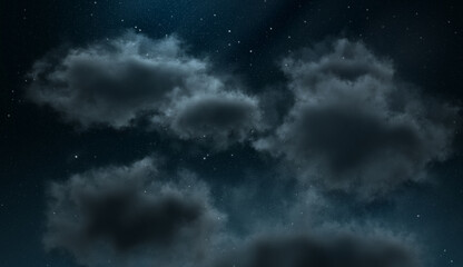 Dark Starry Sky with Dark Clouds, Night, Stars, 01