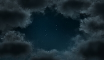 Naklejka na ściany i meble Dark Starry Sky with Dark Clouds, Night, Stars, With Space For Text, 01