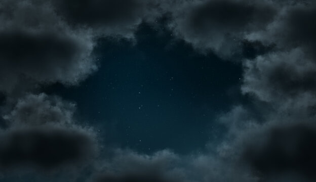 Dark Starry Sky with Dark Clouds, Night, Stars, With Space For Text, 01