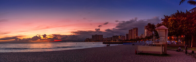 Sunset Behind Waikiki Panorama