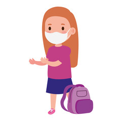 cute girl student wearing medical mask to prevent coronavirus covid 19 with school bag vector illustration design