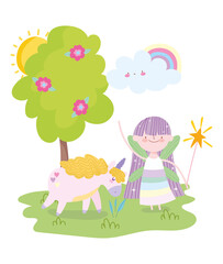 little fairy princess magic unicorn rainbow tree flowers tale cartoon