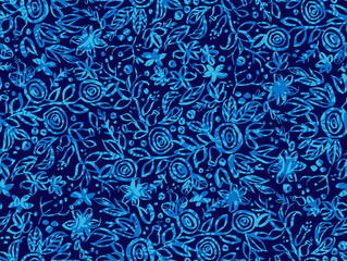 Seamless pattern with Floral motifs in blue tones