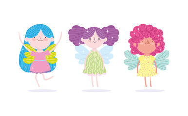 cute little fairies princess with wings characters tale cartoon