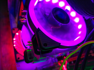 Modern computer air cooling with multi-colored led backlight-fans, cooling radiators, cables,...