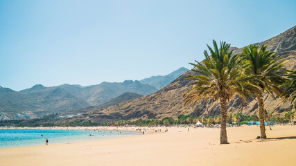 Playa de Las Teresitas, an artificial, white sand, tourist beach located north of the village of San Andrés, Santa Cruz de Tenerife in Tenerife, Spain.