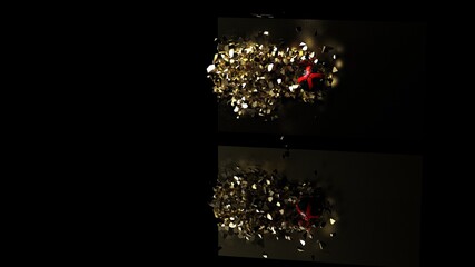 Black-red Basketball ball on cracked golden wall under spot lighting background. 3D illustration. 3D high quality rendering. 3D CG.