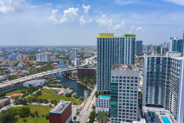 Fototapeta premium Downtown, Brickell, Metro Rail, Marlins Stadium, Miami River 5464x3640