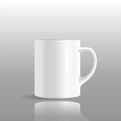 Realistic white porcelain Cup.Template or Mock Up for the design.Ceramic white mug with soft highlights.Vector illustration.