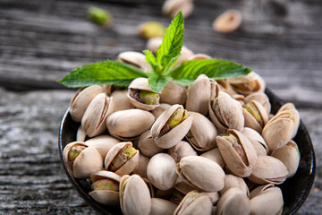 Tasty roasted pistachios close up