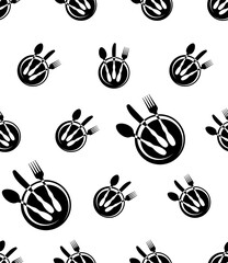 Cutlery Icon Seamless Pattern, Fork, Spoon And Knife