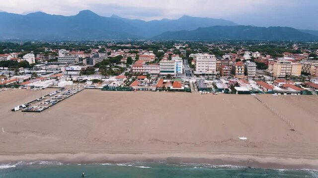 Amazing aerial view of Lido Di Camaiore on a spring morning, Tuscany
