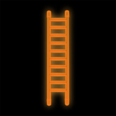 Bright luminous yellow industrial digital neon sign for shop workshop service center beautiful shiny with stairs for repair on a black background. Vector illustration