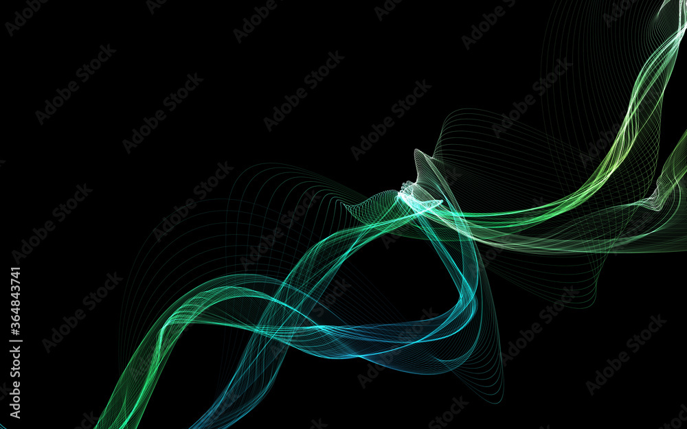 Wall mural dark abstract background with a glowing abstract waves